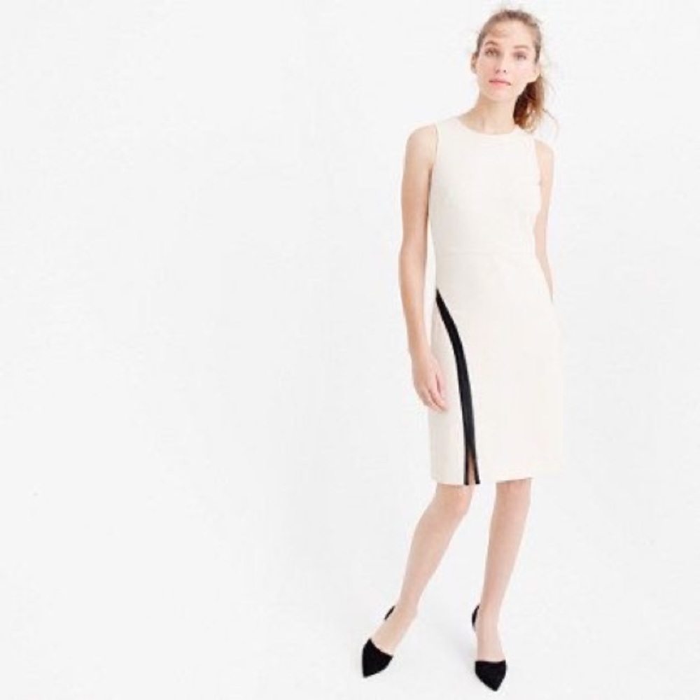 NWT JCrew ivory sheath dress with faux leather detail size 4